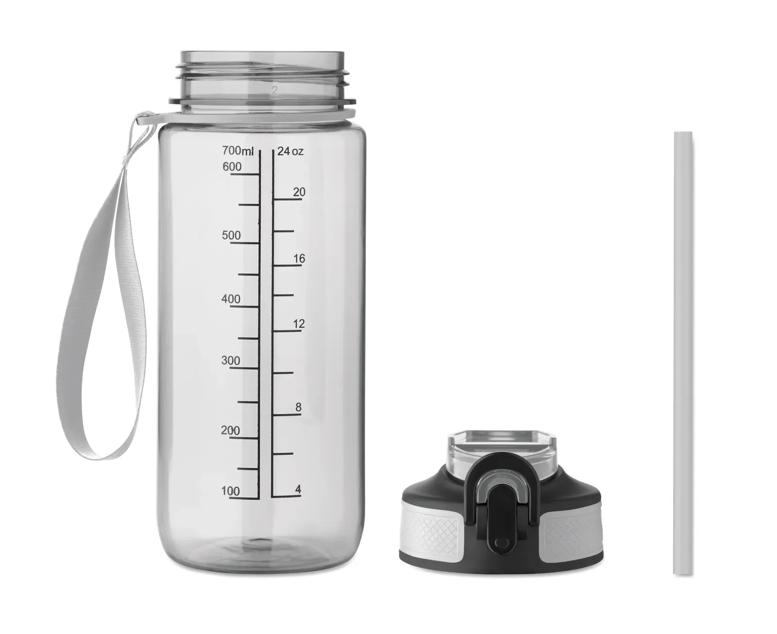 Enkel – Motivational Sports Water Bottle in RPET with Integrated Straw, Soft Silicone Mouth Piece — Transparent