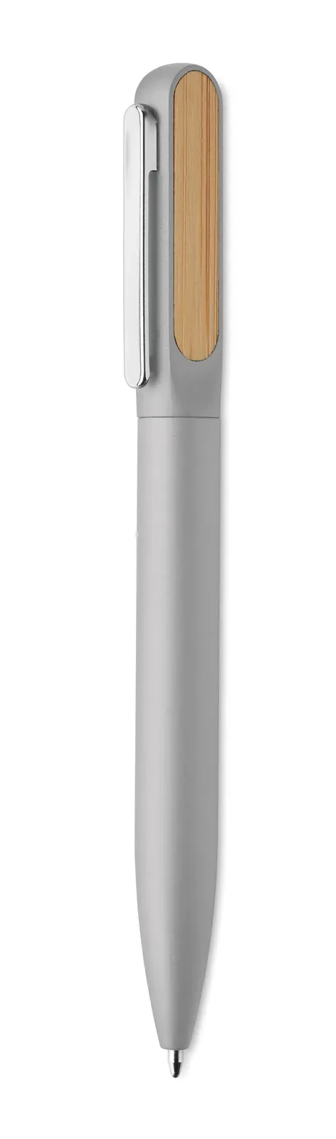 Aluba Twist Ballpen – Recycled Aluminium Barrel with Bamboo Detail — Silver