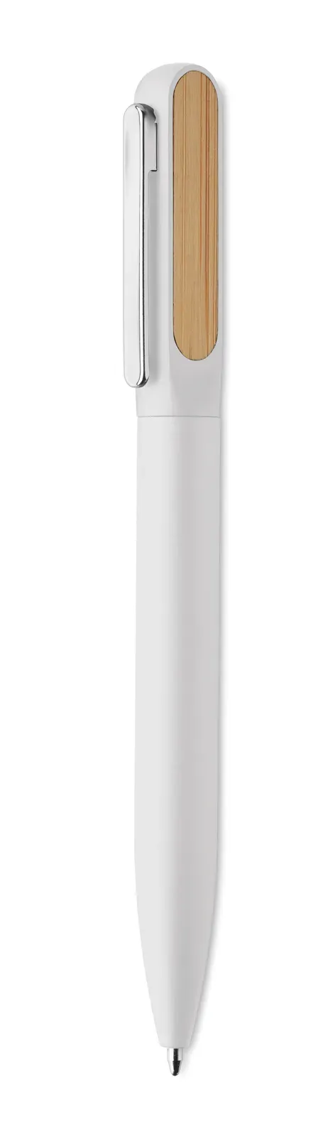 Aluba Twist Ballpen – Recycled Aluminium Barrel with Bamboo Detail — White