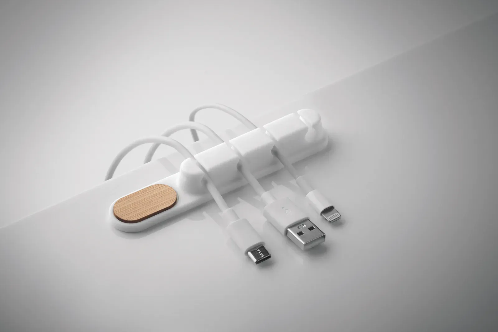 Order Silicone Cable Organiser – Bamboo Detail — White