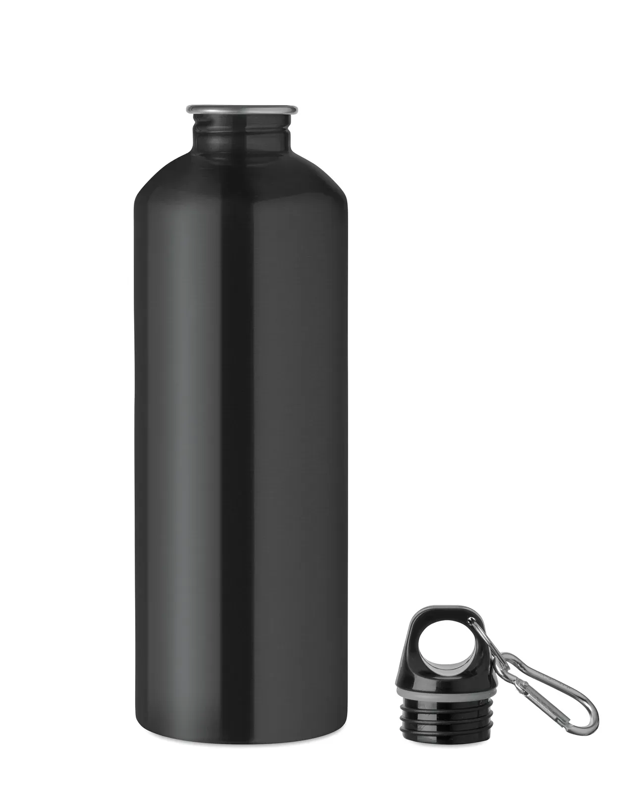 Re-One Moss – Single Wall Bottle (90% Recycled Stainless Steel and 10% Stainless Steel) with a PP Lid and Carabiner — Black