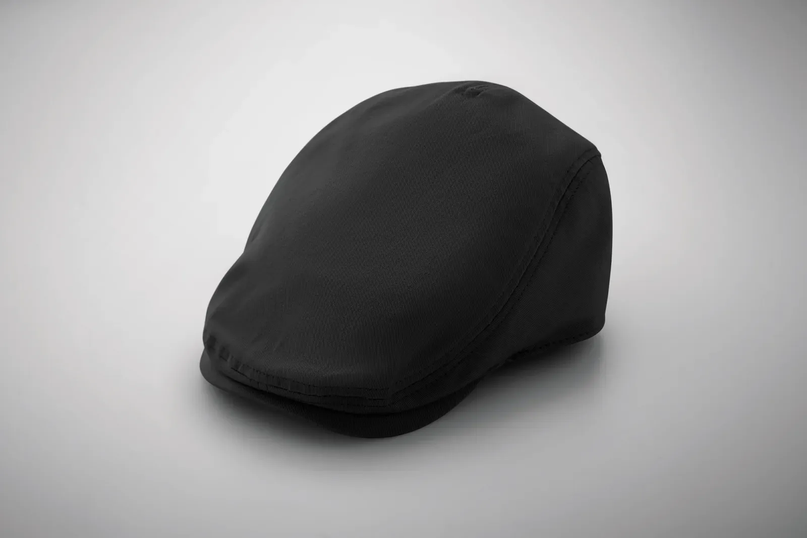 Flat Peak Newsboy Twill Cotton Cap — Black