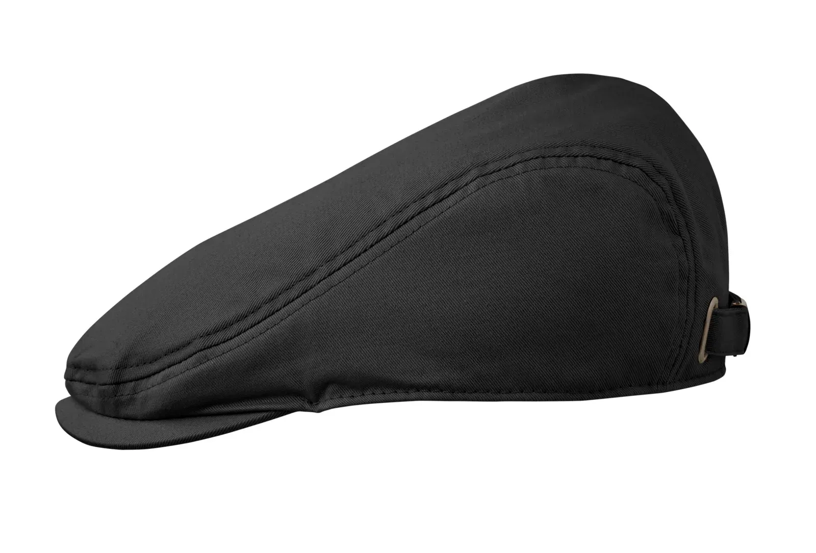 Flat Peak Newsboy Twill Cotton Cap — Black