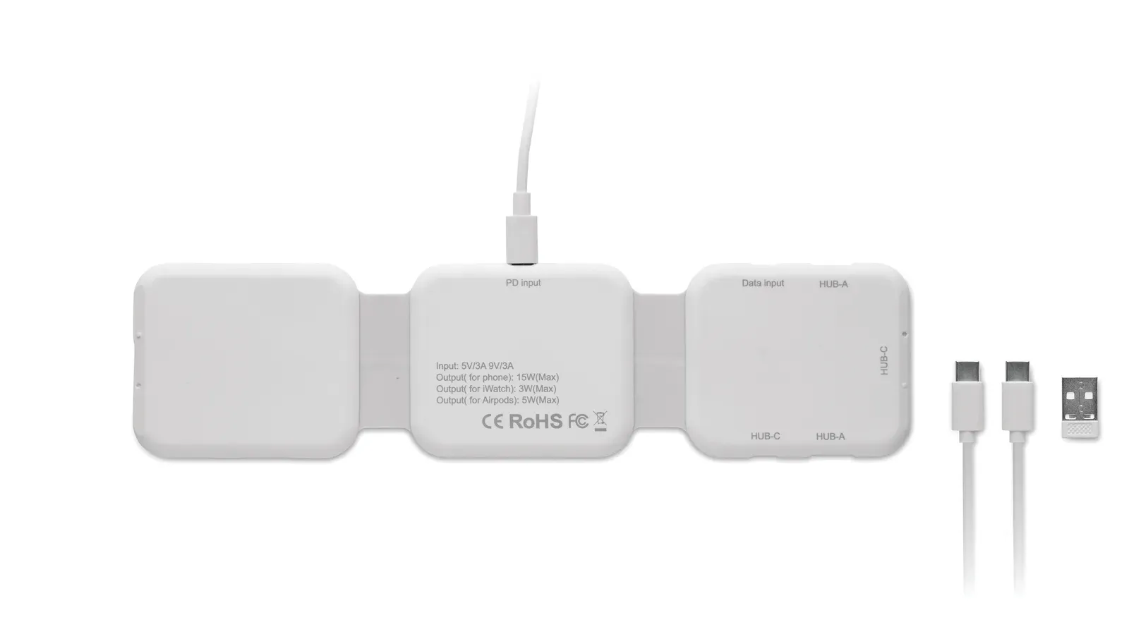 Rois Magnetic Charging Station – 3 Wireless Spots, USB-C/A Hub — White