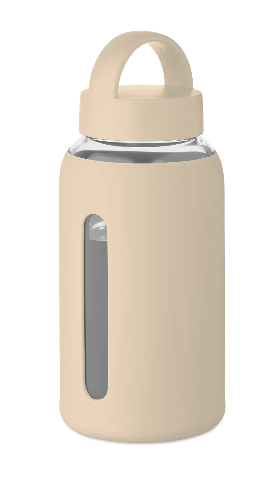 Boris – High Borosilicate Glass Bottle with Silicone Pouch and PP Lid with Handle — Beige