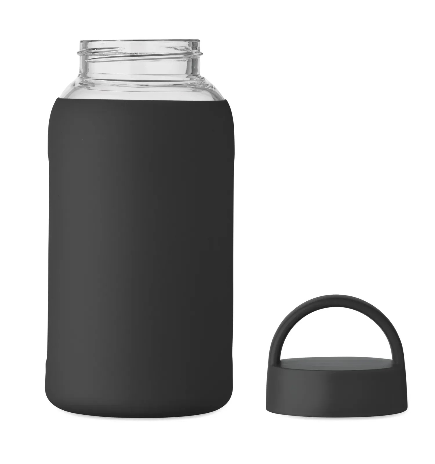 Boris – High Borosilicate Glass Bottle with Silicone Pouch and PP Lid with Handle — Black