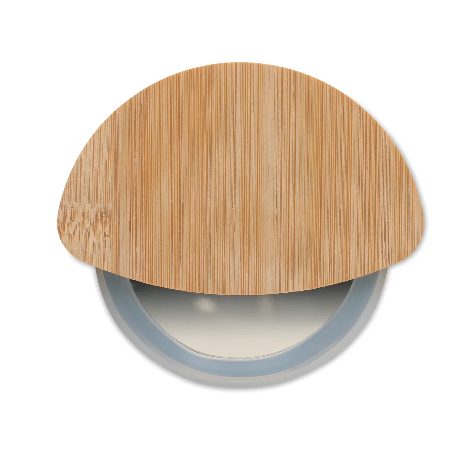Napol – Round Pizza Cutter with Bamboo Handle and Stainless Steel Blade; Features Transparent White Silicone Protection — Wood