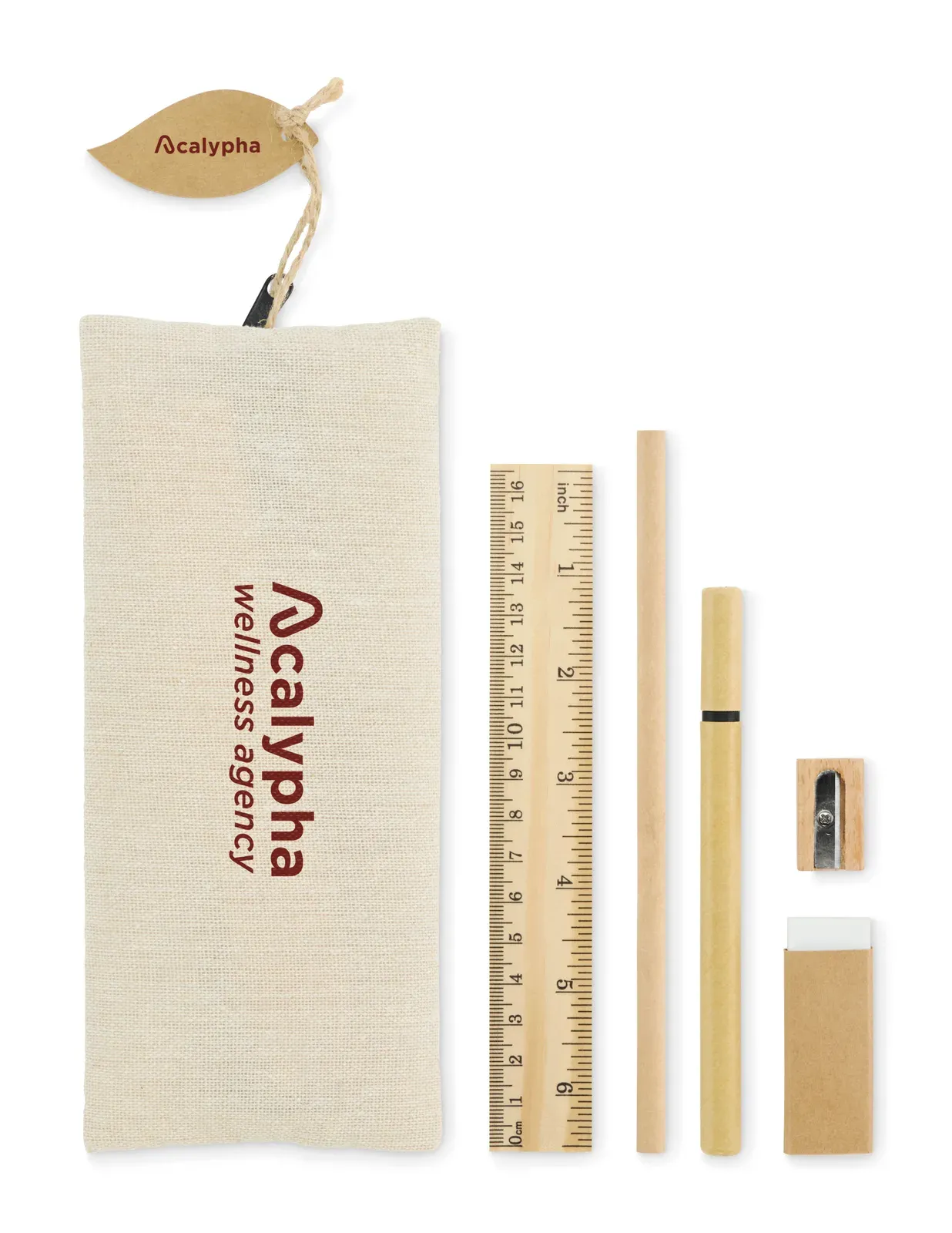 Jucoset Stationery Set – Jute Pouch, Wooden Ruler, Pencil & Sharpener — Black