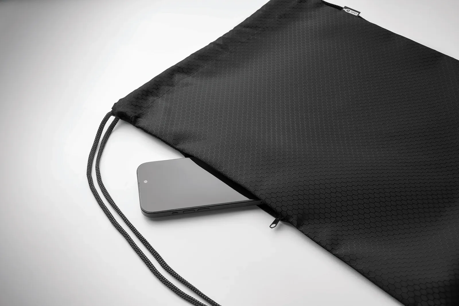 RPET Drawstring Bag Daykit with Zippered Pocket 34X42 cm MO2920 — Black