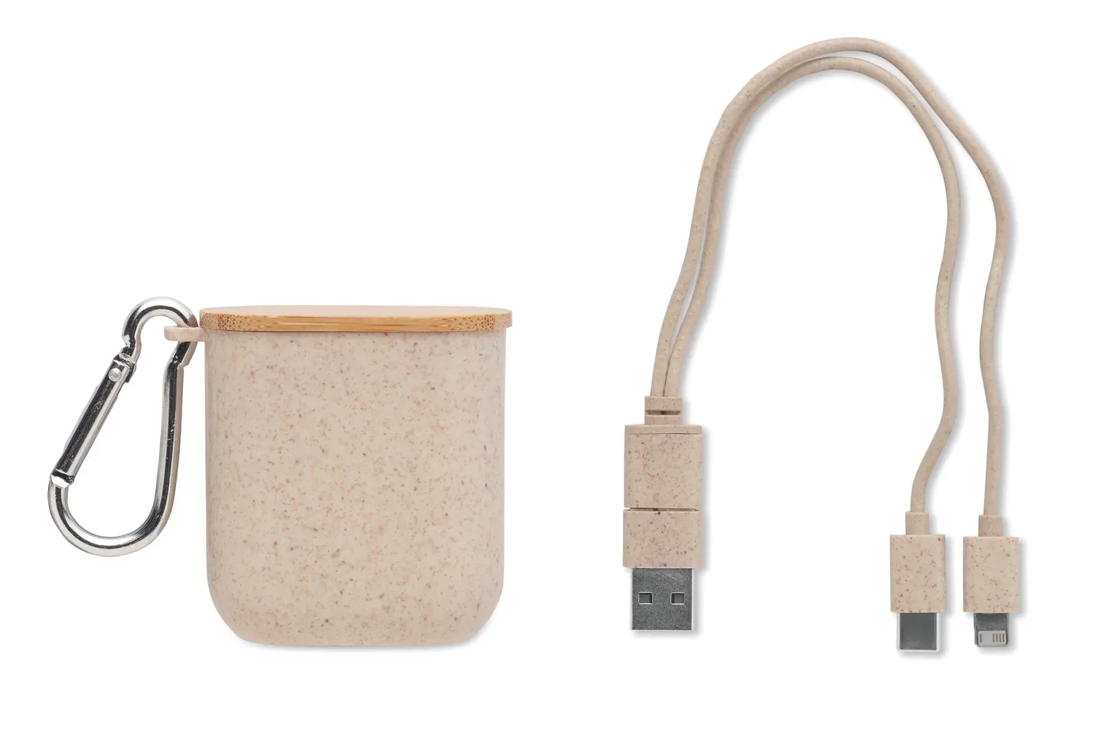 Cabstra Cable Set – Wheat Straw Case with Bamboo Top & Phone Stand — Beige