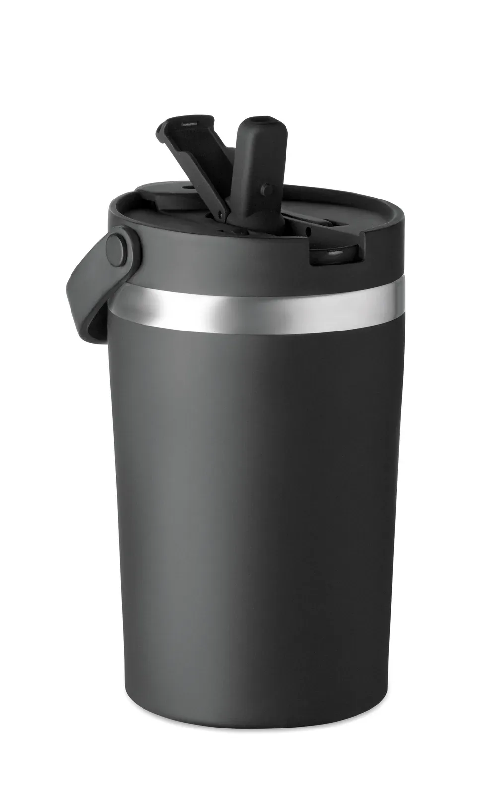 Cozycup – Double Wall Recycled Stainless Steel (90% Recycled Stainless and 10% Stainless Steel) Tumbler with PP 2-in-1 Sip — Black