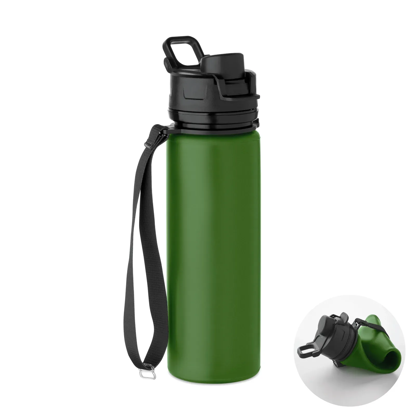 Lett – Foldable TPU Water Bottle with Bite Valve; Lightweight and Portable Design, Ideal for Outdoor Use — Dark Green