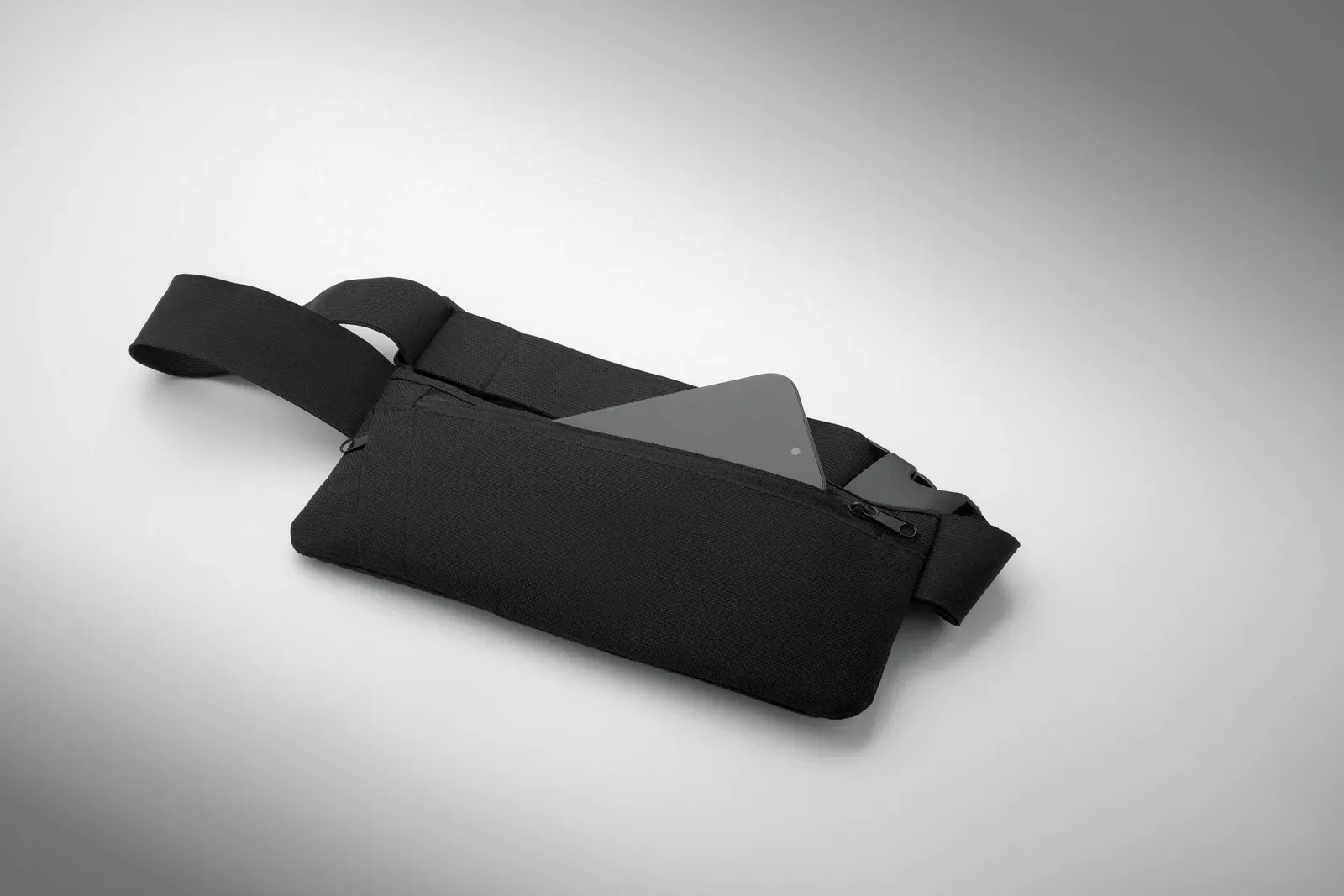 RPET Waist Bag Moderate with Zippered Pocket 24X9.5 cm MO2945 — Black