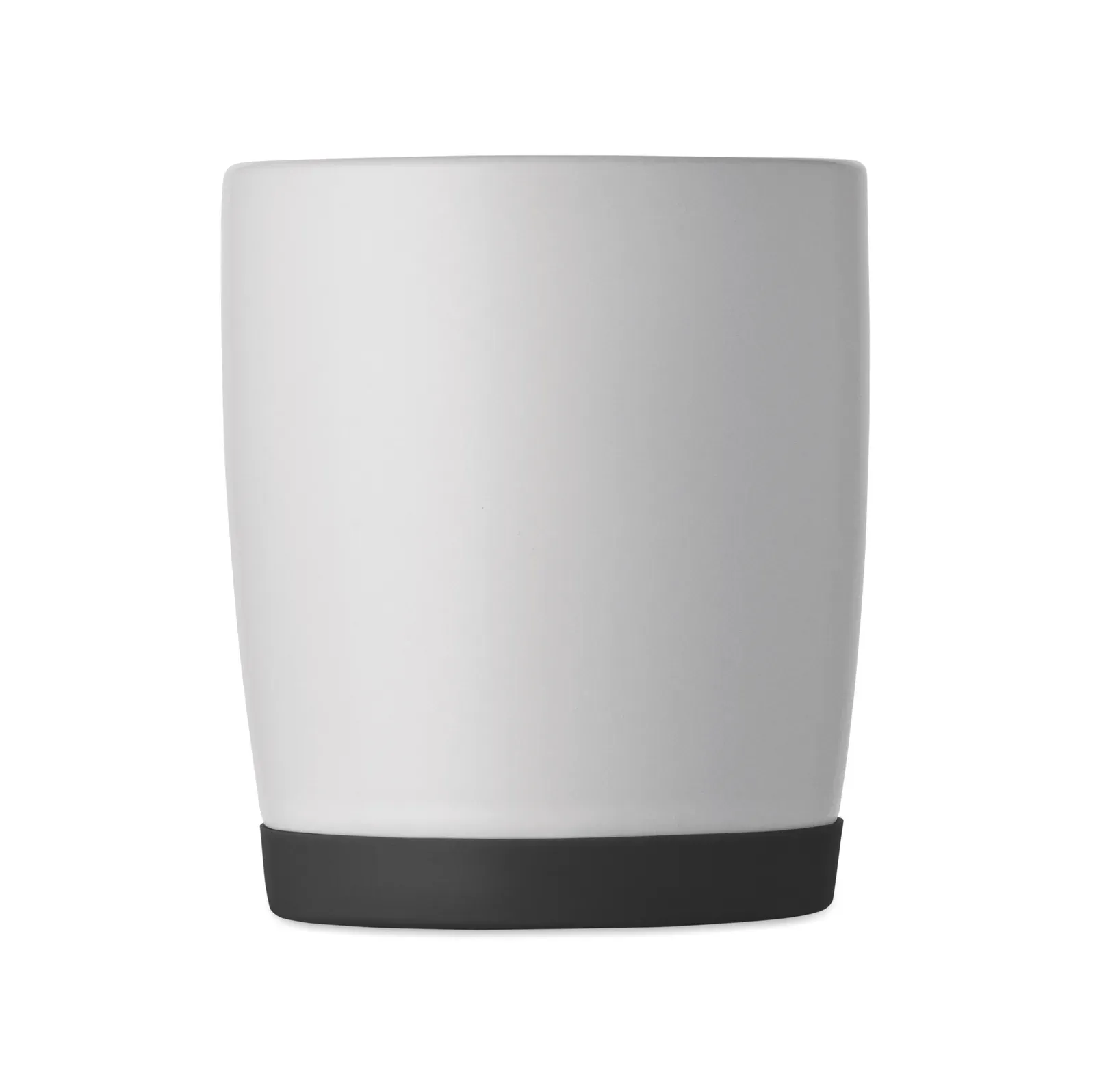 Silbase – Ceramic Mug with White Matt Finish and Silicone Base for Stability; Individual Packing in White Carton Box — Black