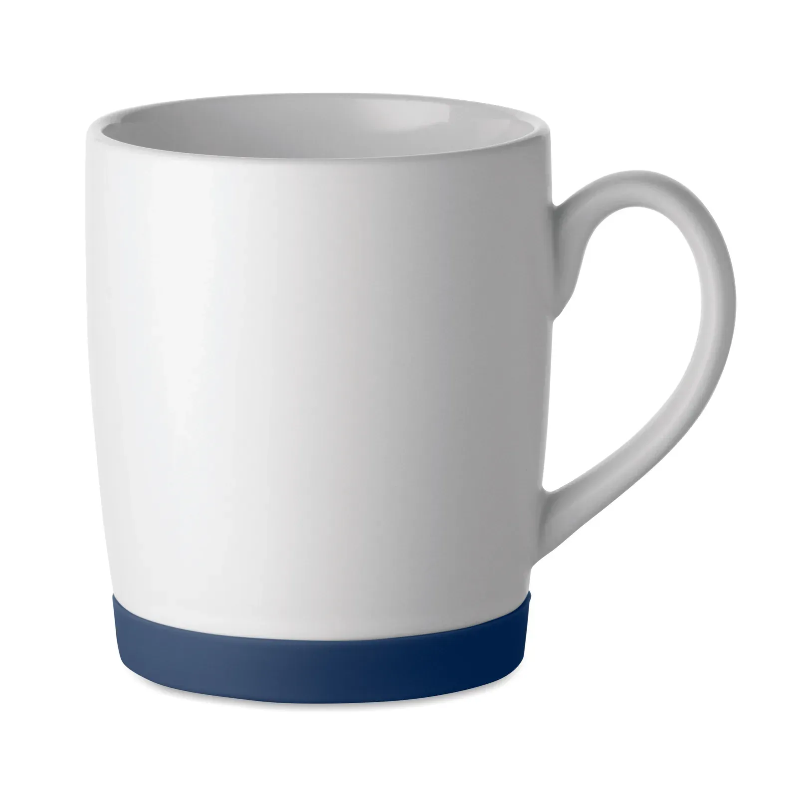 Silbase – Ceramic Mug with White Matt Finish and Silicone Base for Stability; Individual Packing in White Carton Box — French Navy