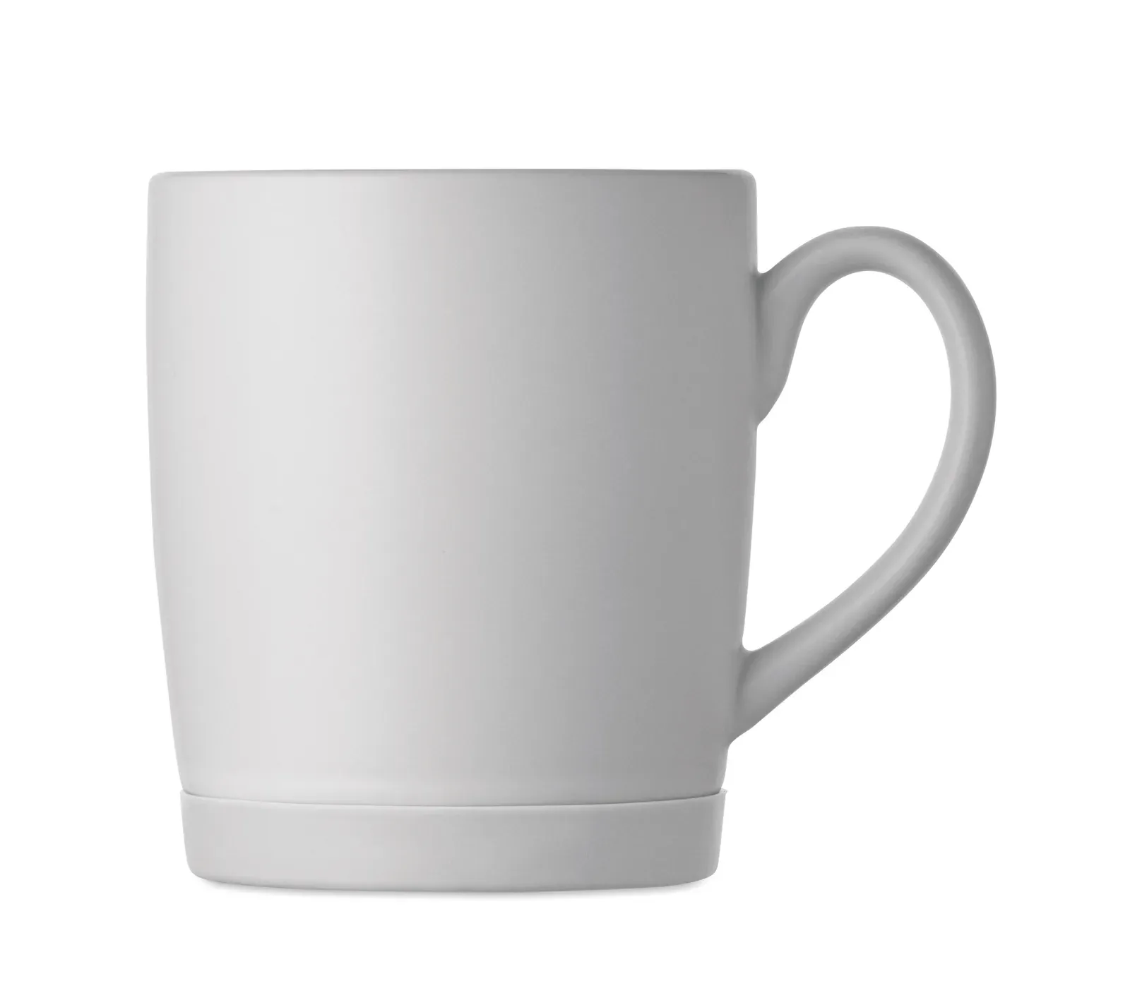 Silbase – Ceramic Mug with White Matt Finish and Silicone Base for Stability; Individual Packing in White Carton Box — White