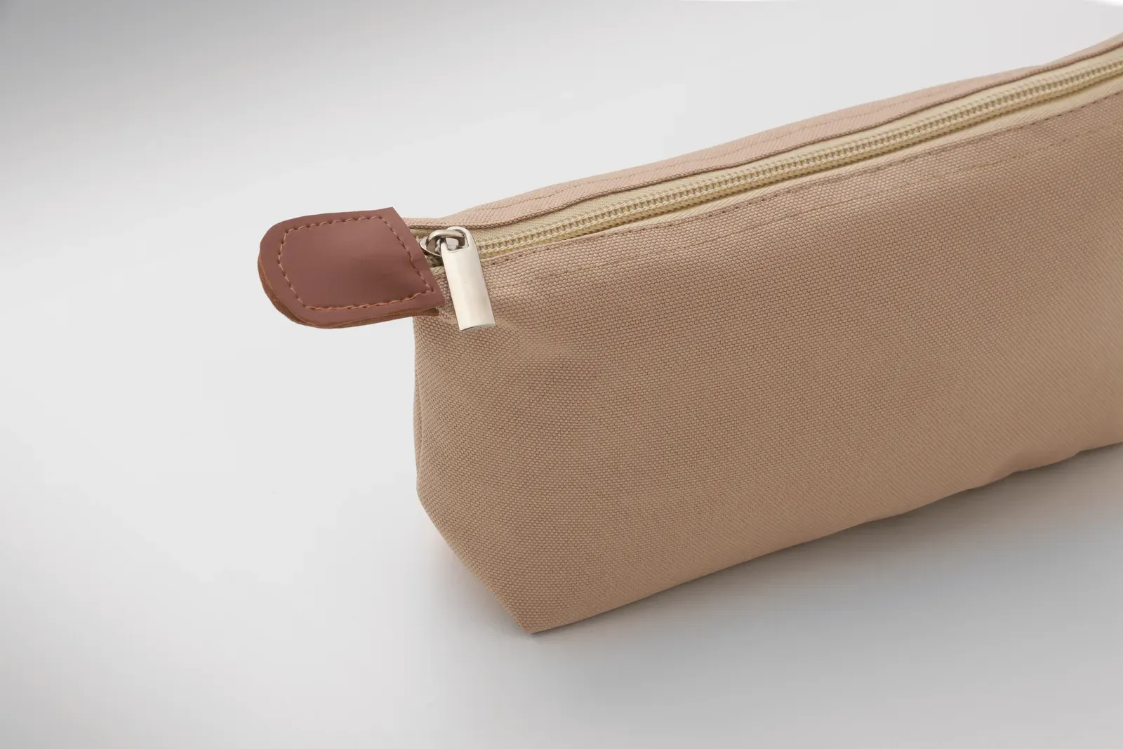 Vanity RPET Cosmetic Bag Brown PU Detail — Khaki