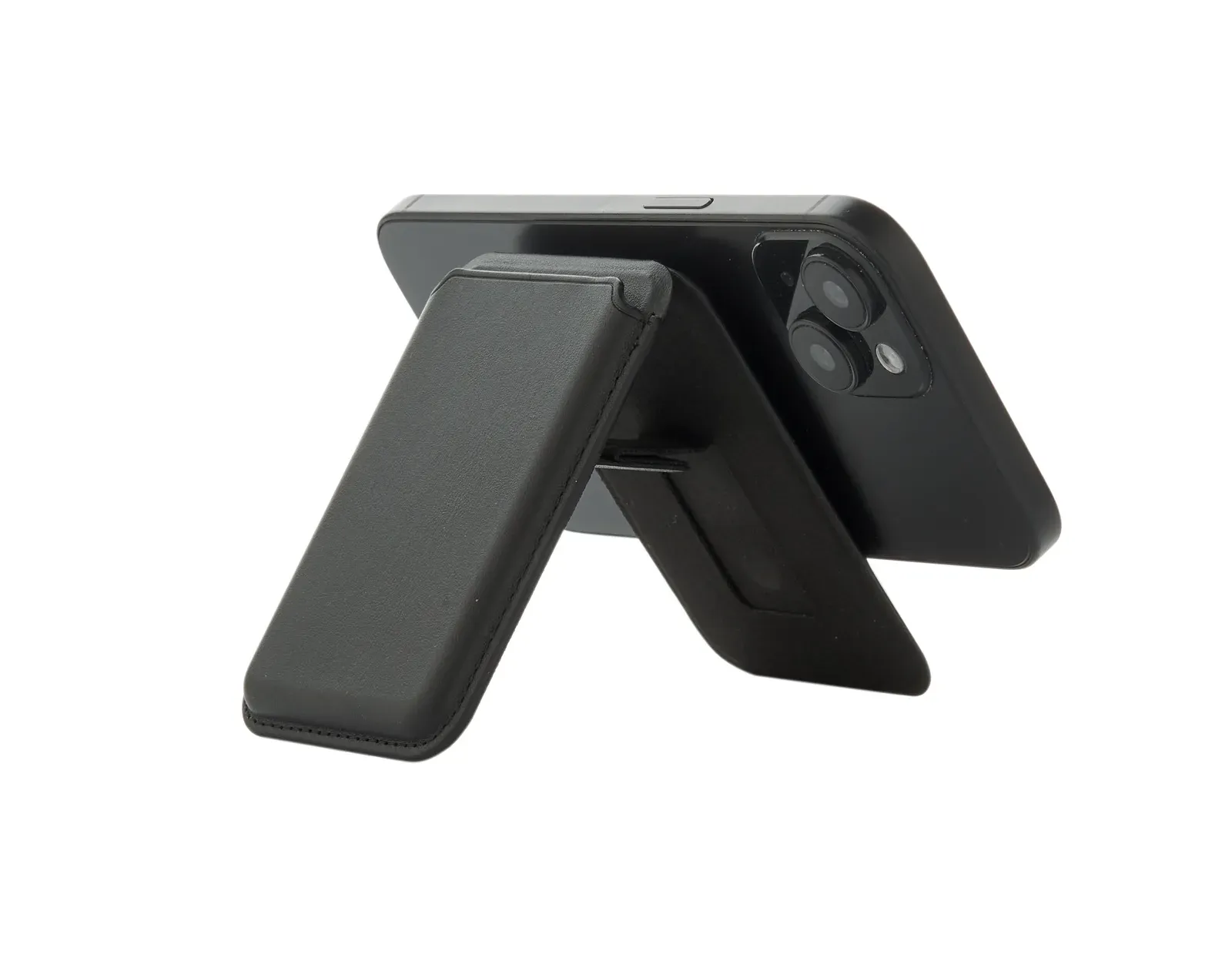 Karta Stand Magnetic PU Leather Card Holder – Holds 3 Cards, Stand Function — Black