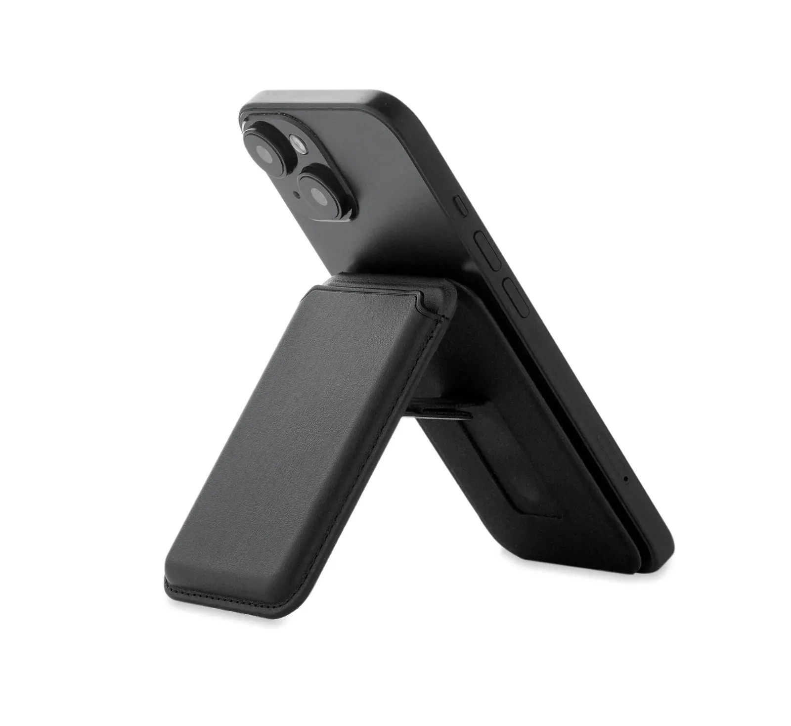 Karta Stand Magnetic PU Leather Card Holder – Holds 3 Cards, Stand Function — Black