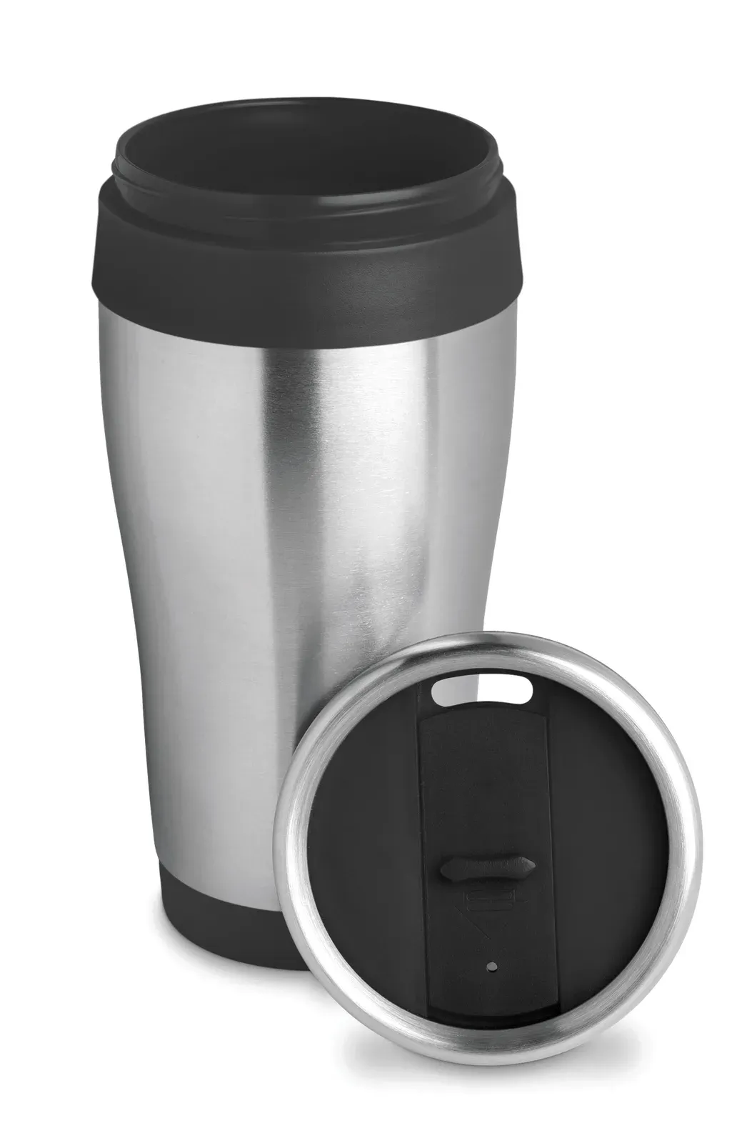 Tram – Double Wall Stainless Steel Travel Cup with Inner PP and Lid — Black