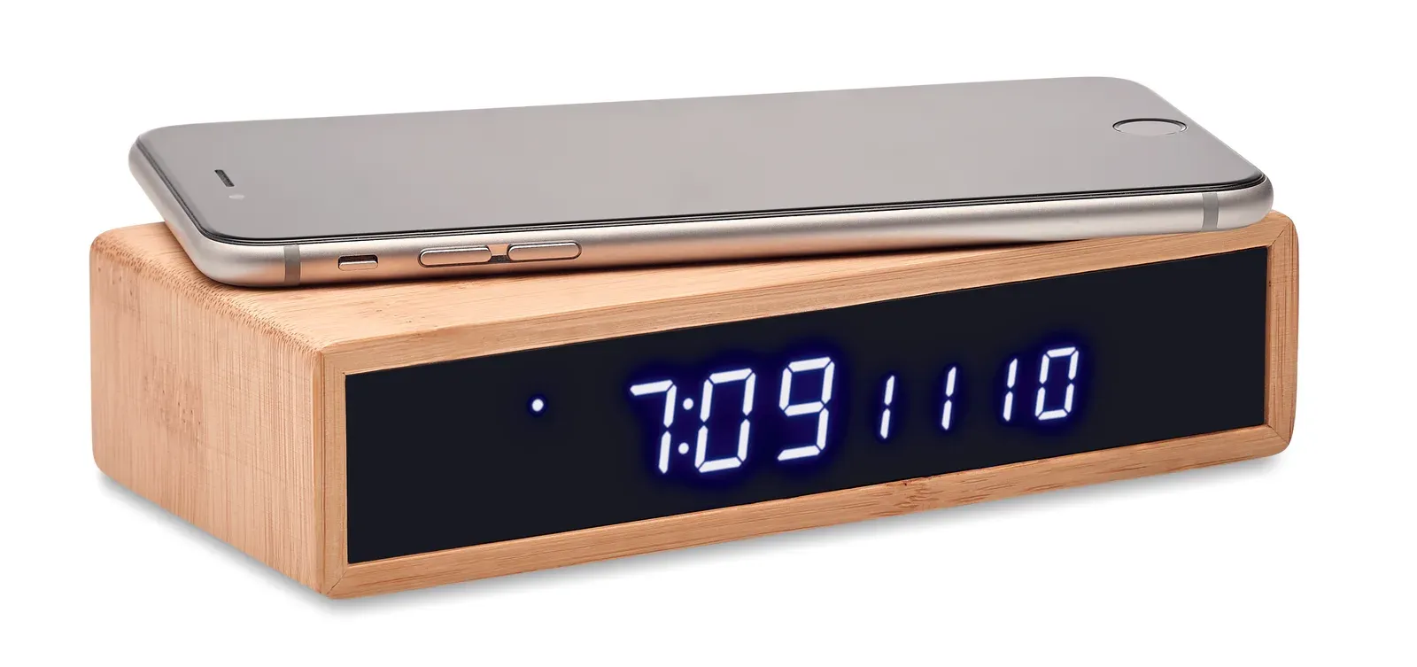Bamboo Weather Station – Wireless Charging with Time & Temperature Display — Wood