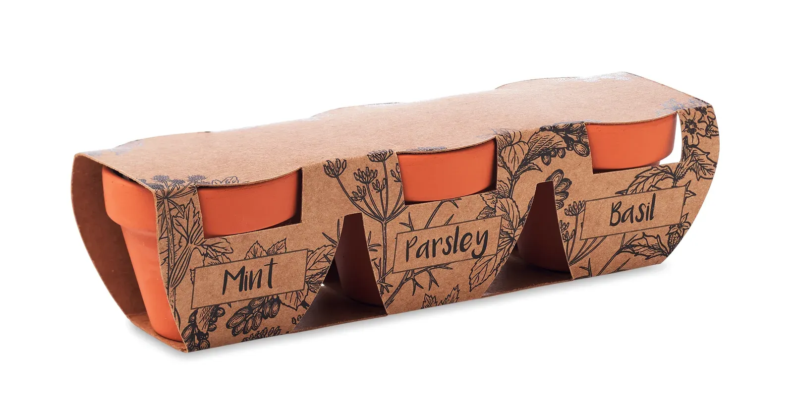 Flowerpot Terracotta 3-Herb Growing Set — Wood