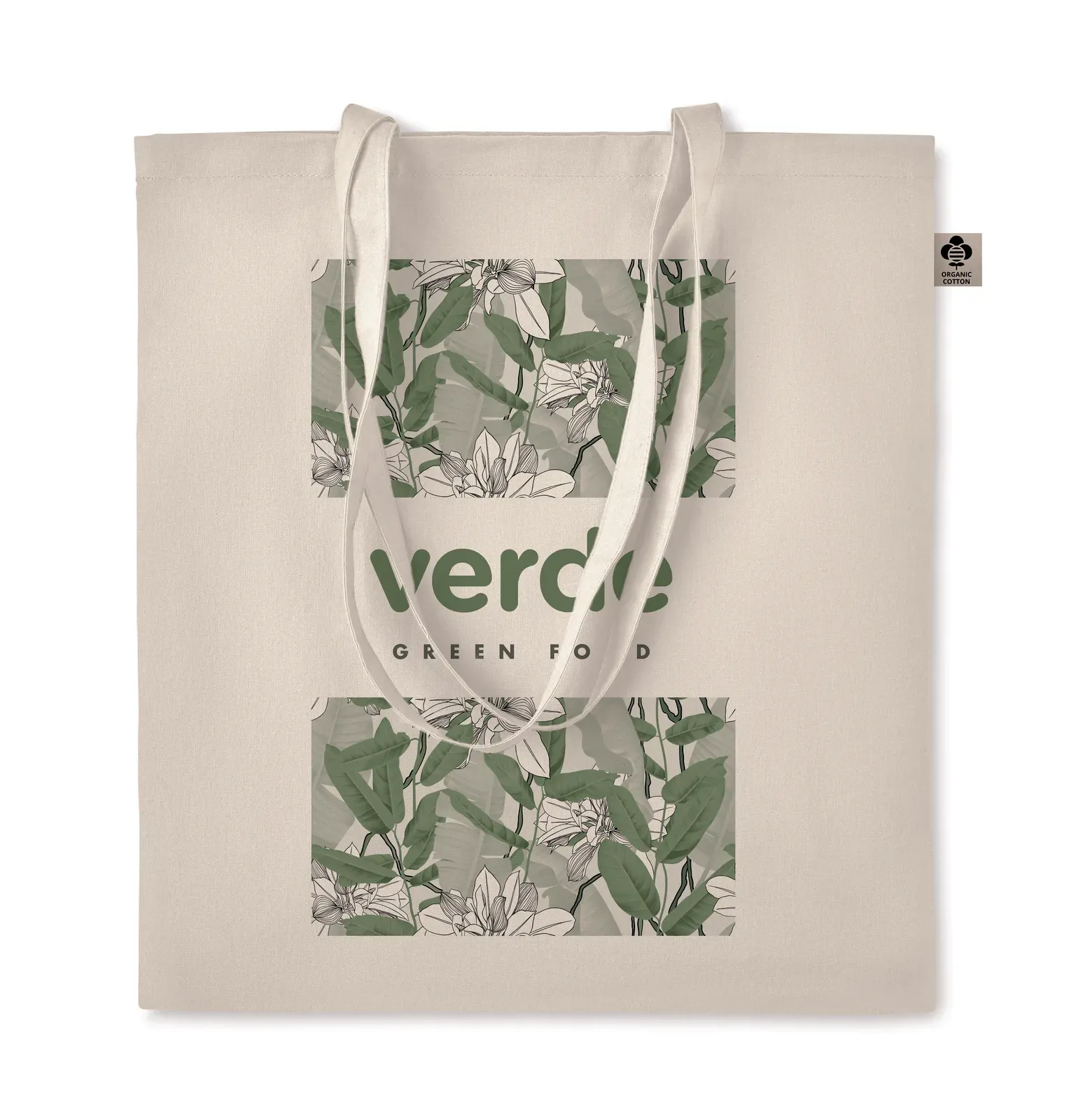 Organic Cotton Shopping Bag Zimde with Long Handles 38X42 cm — Beige