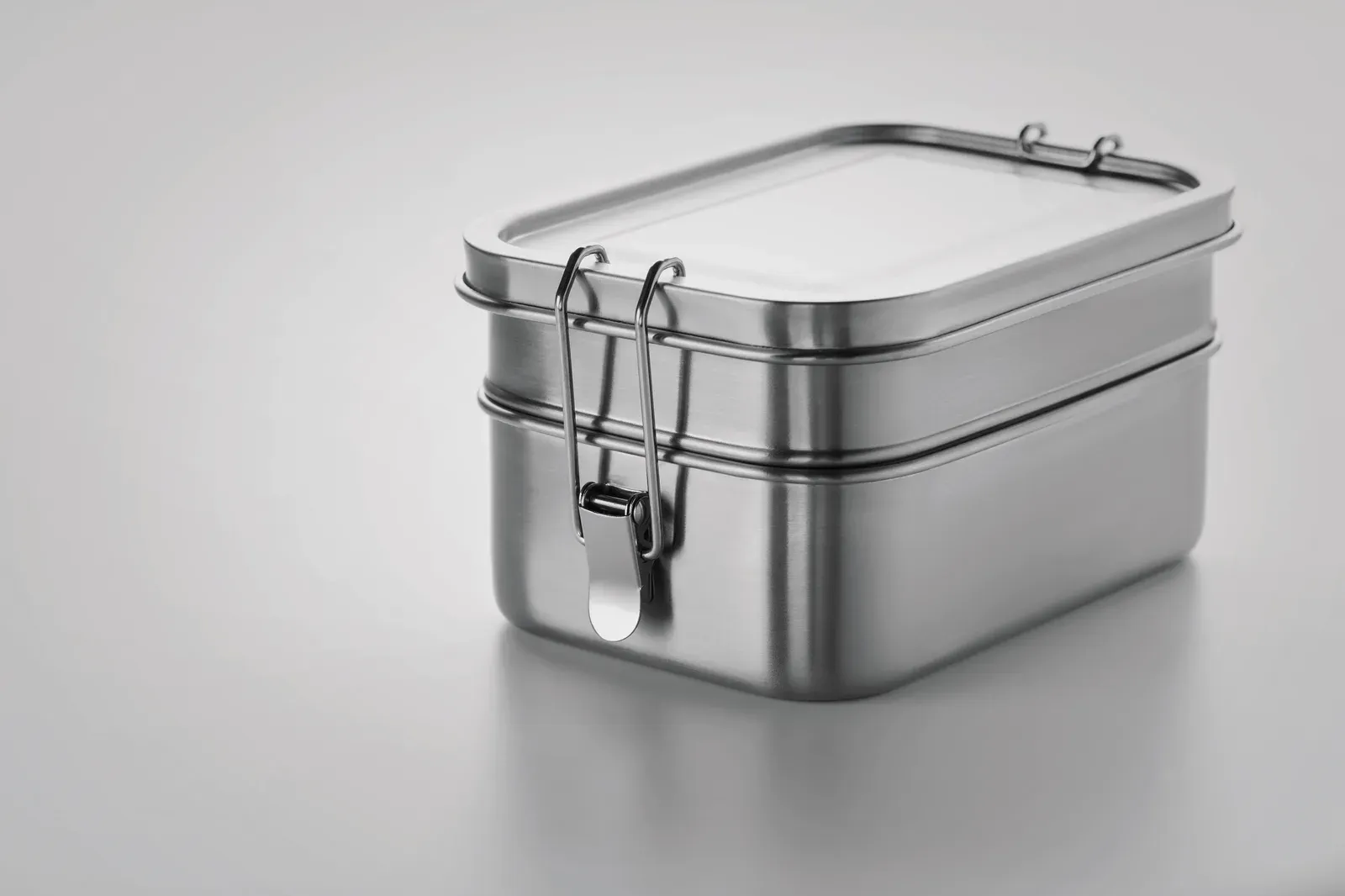 Double Chan – Stainless Steel Lunch Box 2 Compartments with Strong and Secure Side Buckles — Matt Silver