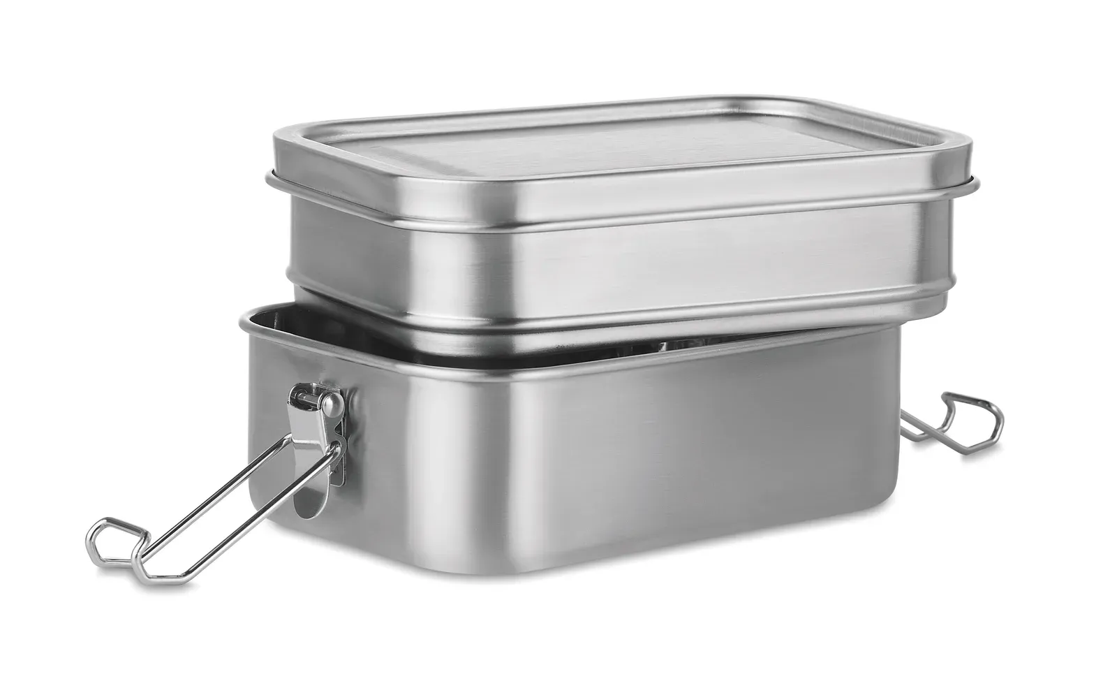 Double Chan – Stainless Steel Lunch Box 2 Compartments with Strong and Secure Side Buckles — Matt Silver