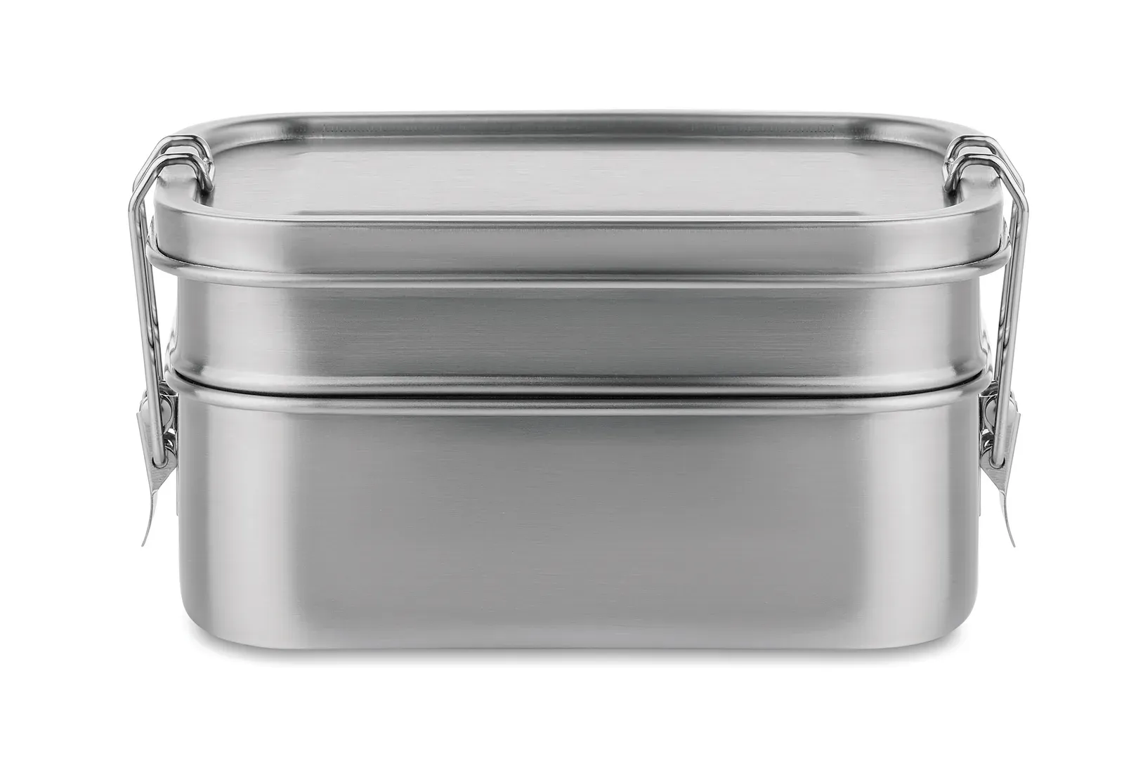 Double Chan – Stainless Steel Lunch Box 2 Compartments with Strong and Secure Side Buckles — Matt Silver