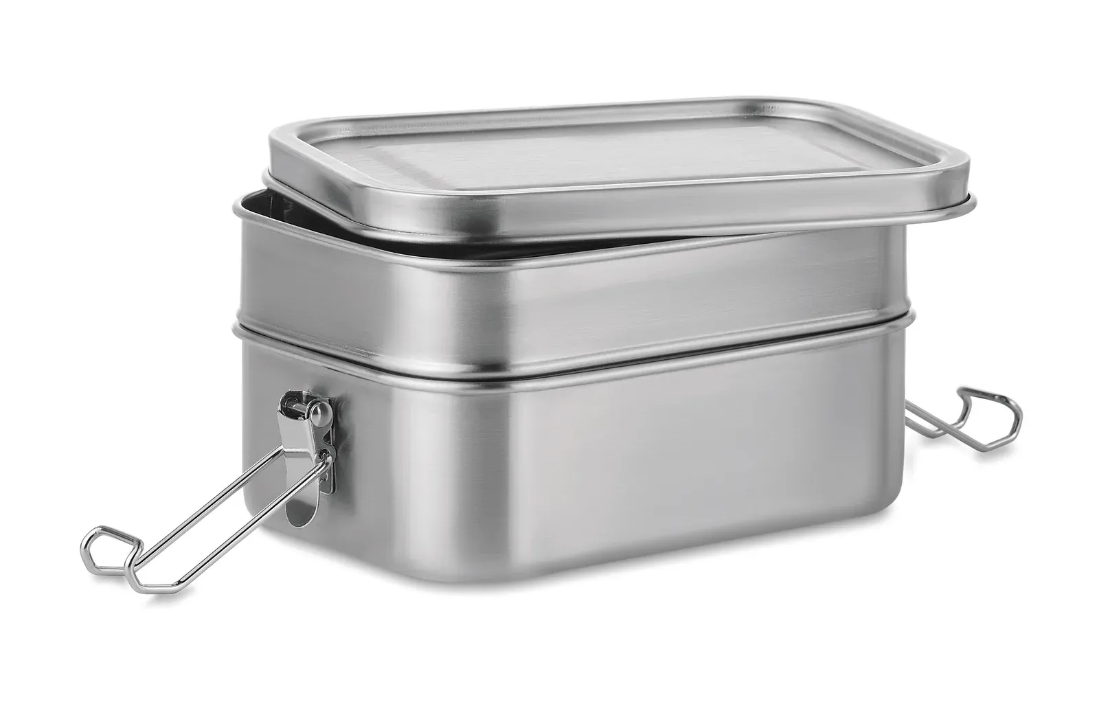 Double Chan – Stainless Steel Lunch Box 2 Compartments with Strong and Secure Side Buckles — Matt Silver