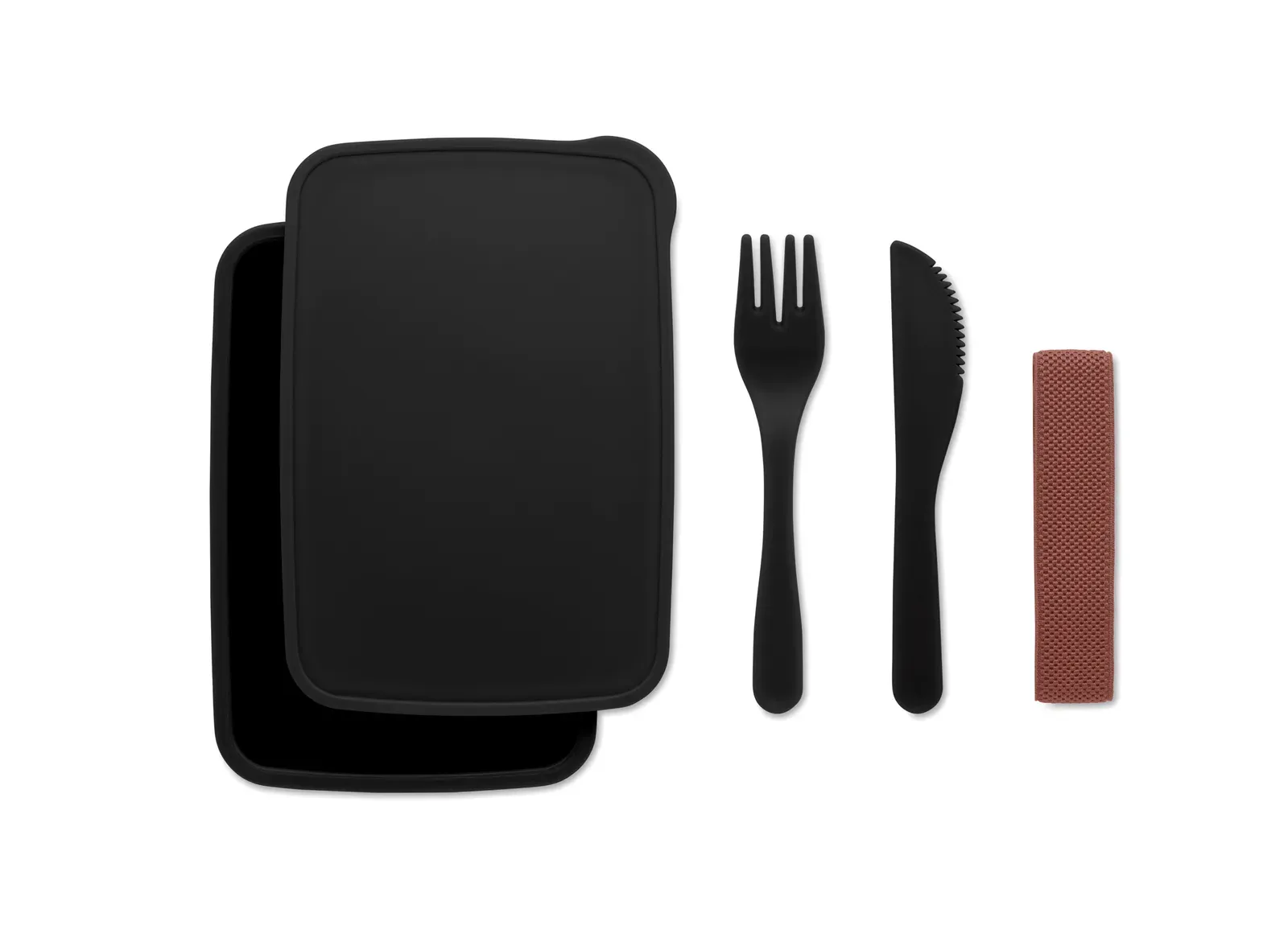 Sunday – Two-Tier PP Lunch Box with Matching Cutlery Set and a Handle; Total — Black