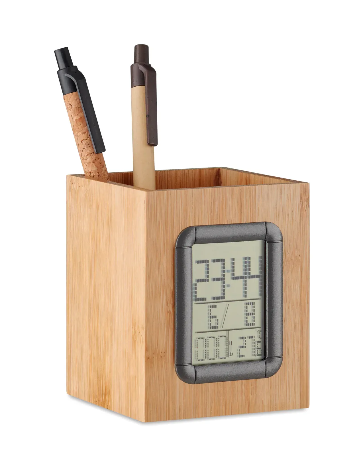 Manila Bamboo Pen Holder – Calendar & Alarm Clock — Wood