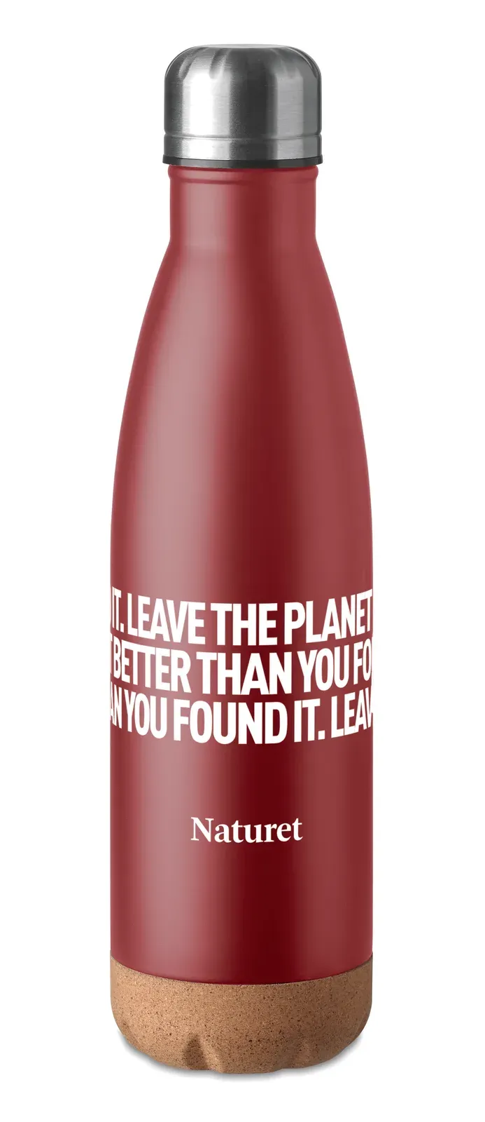 Aspen Cork – Double Wall Stainless Steel Vacuum Bottle with Cork Base Detail — Burgundy