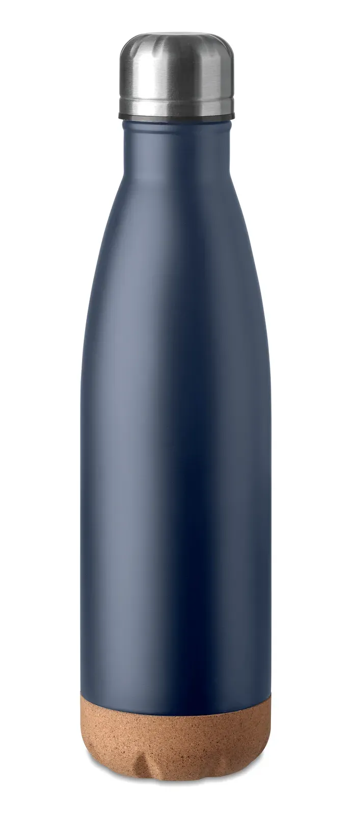 Aspen Cork – Double Wall Stainless Steel Vacuum Bottle with Cork Base Detail — French Navy
