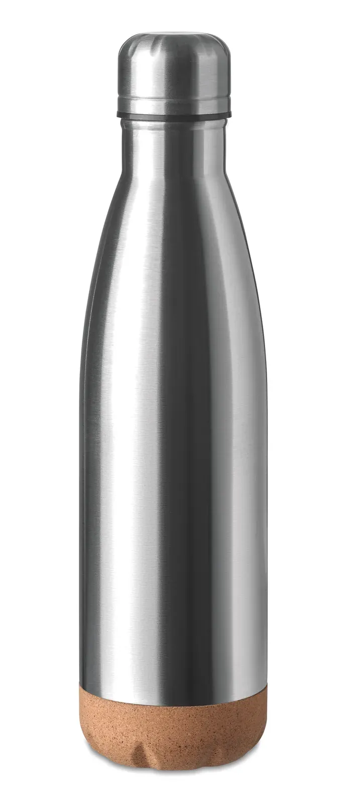 Aspen Cork – Double Wall Stainless Steel Vacuum Bottle with Cork Base Detail — Matt Silver