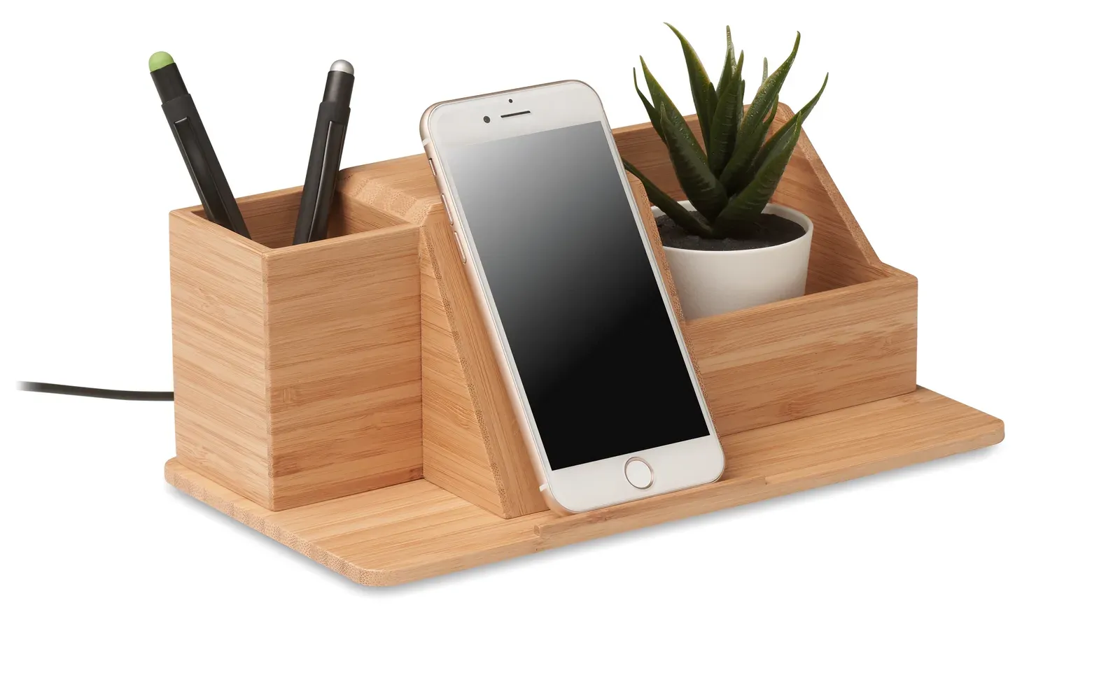 Groovy Bamboo Desk Organizer – 10W Wireless Charging Phone Stand, FSC-Certified — Wood