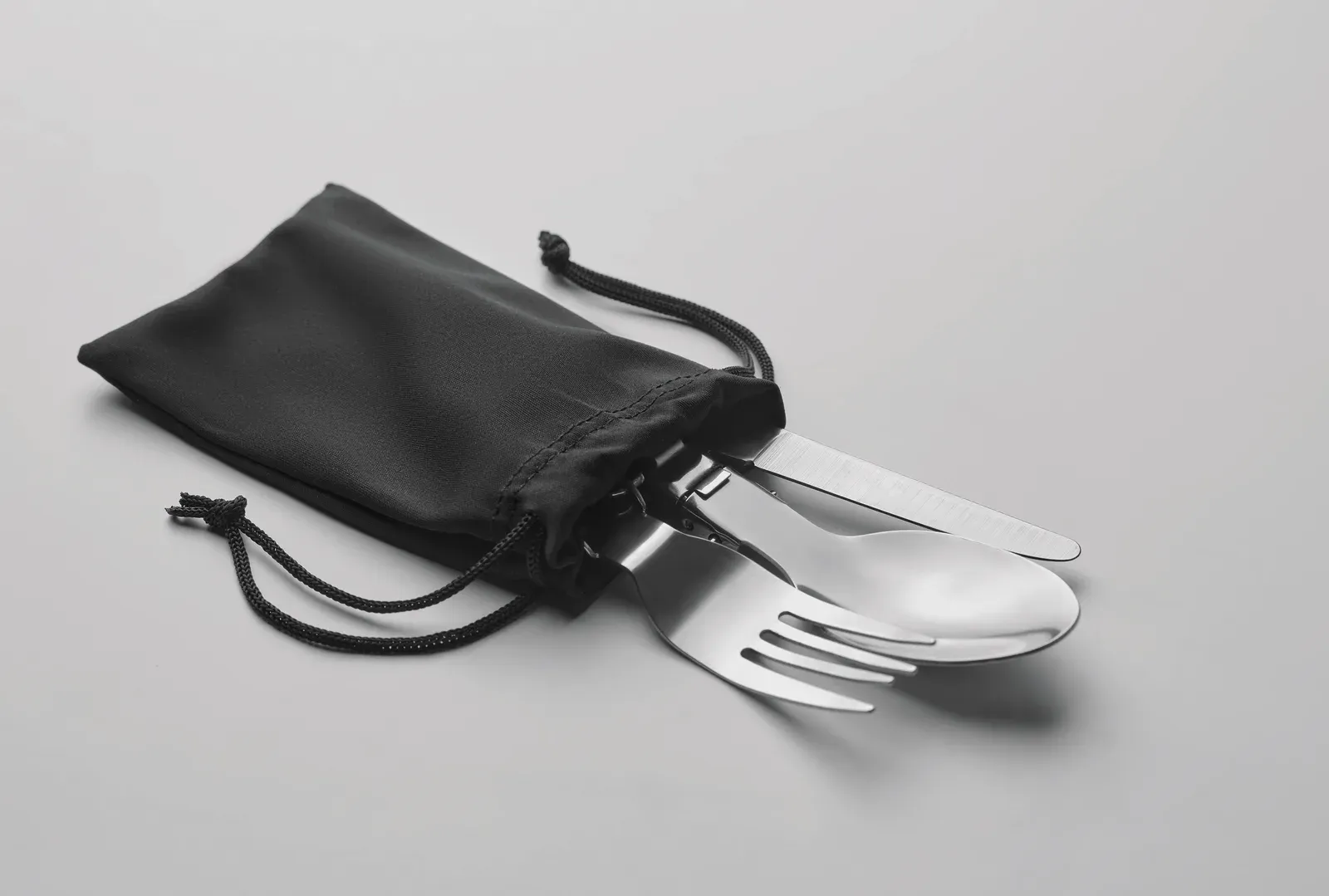 Stapi Set – 3-Piece Stainless Steel Camping Utensils Set in RPET Pouch — Black