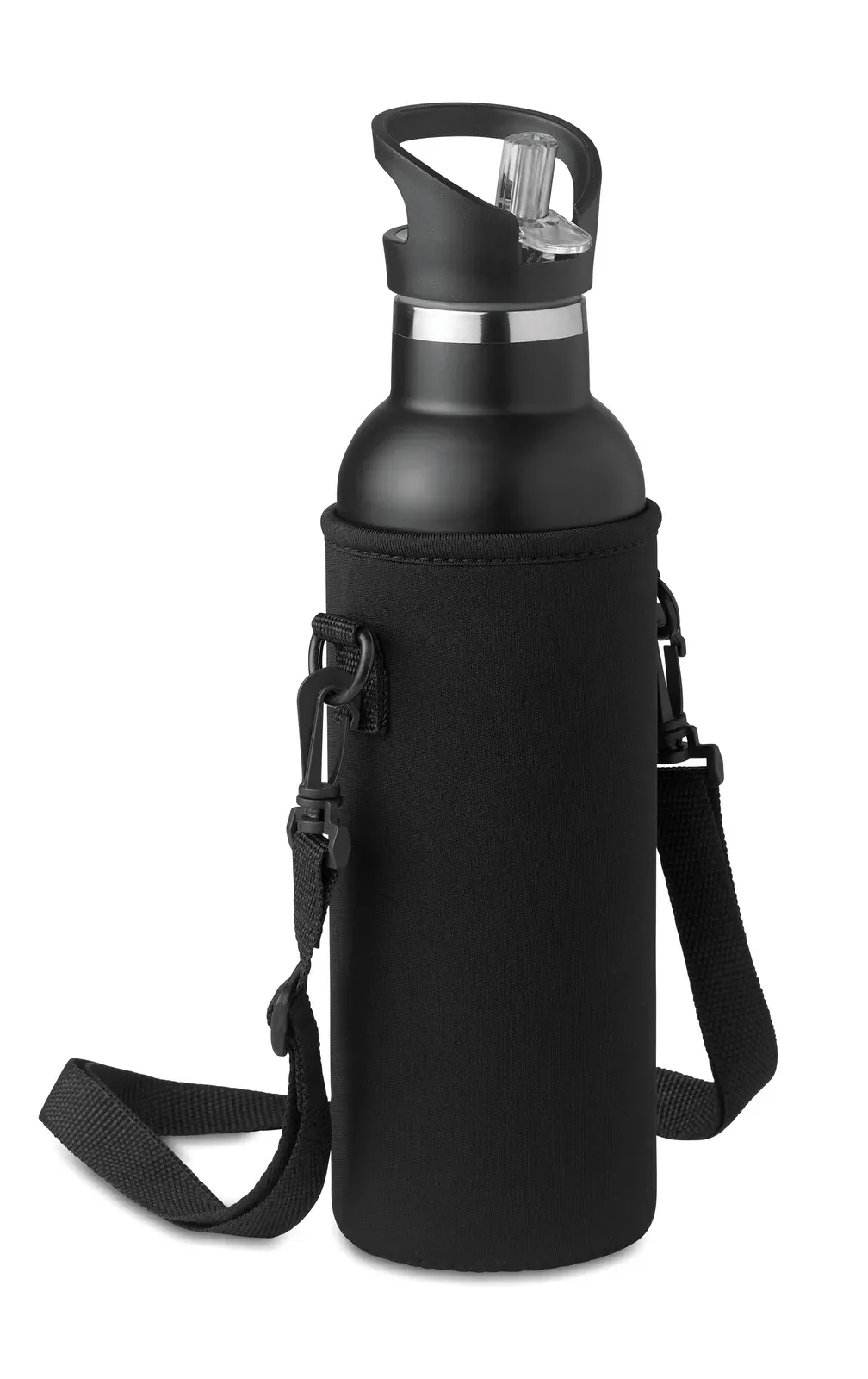 Tiksi – Insulated Stainless Steel Flask with Non-Leak Screw Cap and Additional Interchangeable Built-in Straw Cap — Black