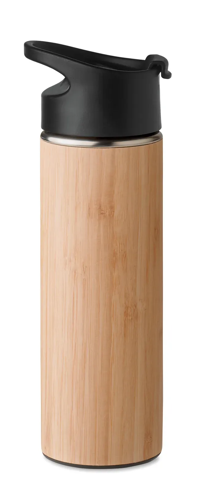 Nanda – Double Wall Stainless Steel Insulating Vacuum Flask with Bamboo Outer Cover and Grip Lid in PP — Wood