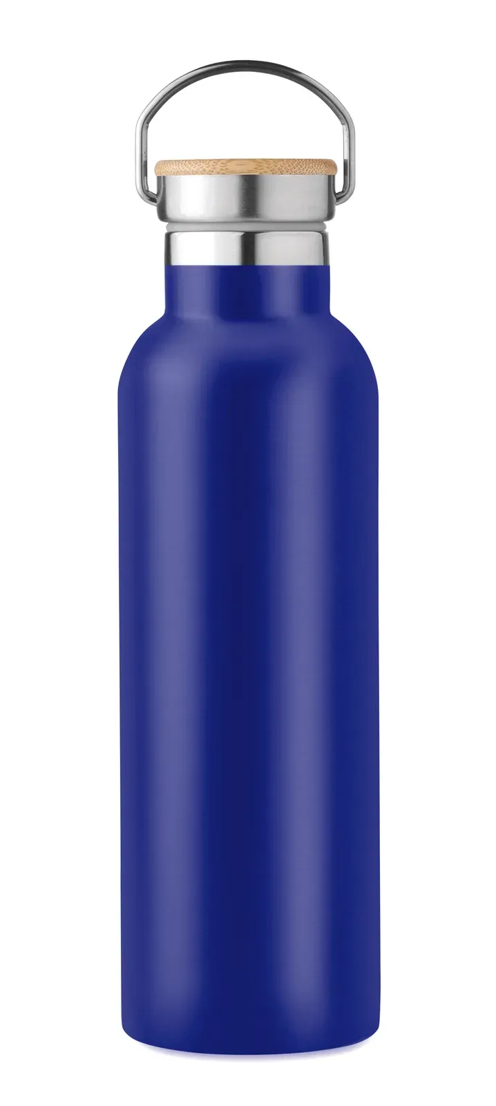 Helsinki Med – Double Wall Stainless Steel Insulating Vacuum Flask with Bamboo Lid and Carry Handle — Blue