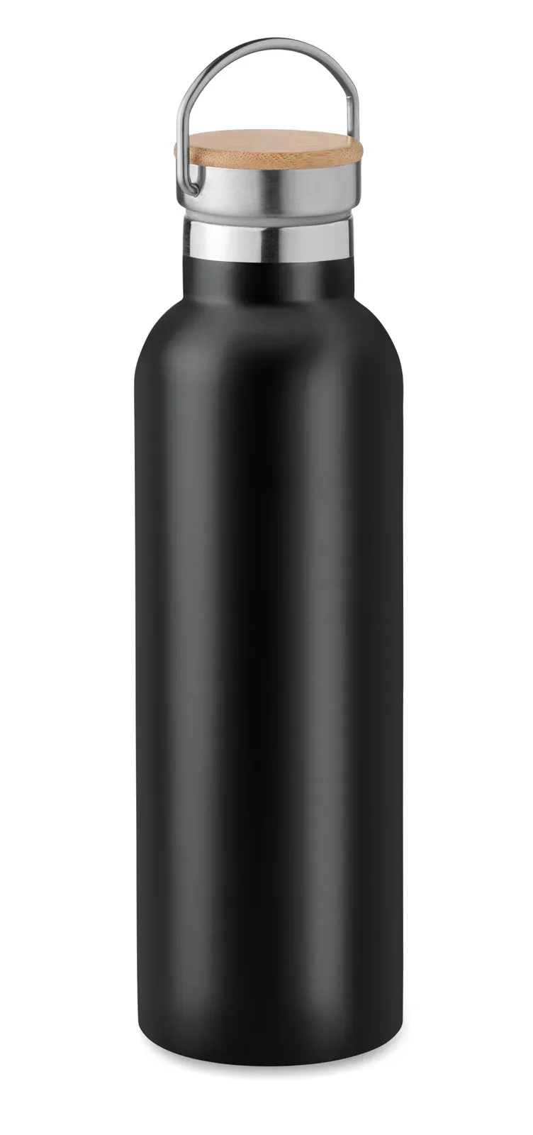 Helsinki Med – Double Wall Stainless Steel Insulating Vacuum Flask with Bamboo Lid and Carry Handle — Black