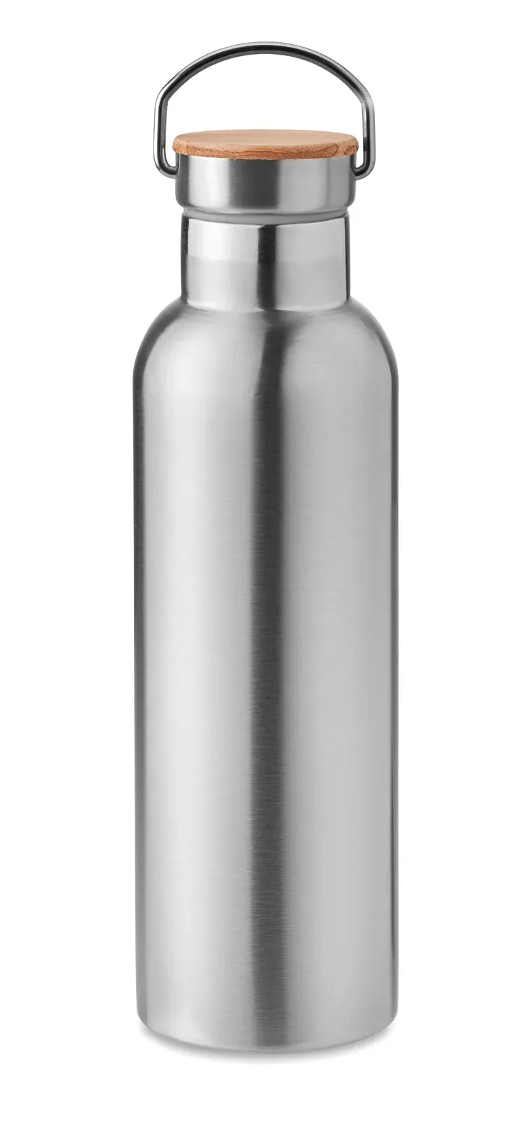 Helsinki Med – Double Wall Stainless Steel Insulating Vacuum Flask with Bamboo Lid and Carry Handle — Matt Silver
