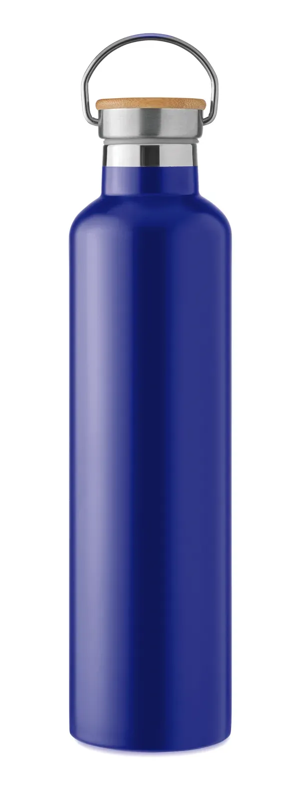 Helsinki Large – Double Wall Stainless Steel Insulating Vacuum Flask with Bamboo Lid and Carry Handle — Blue