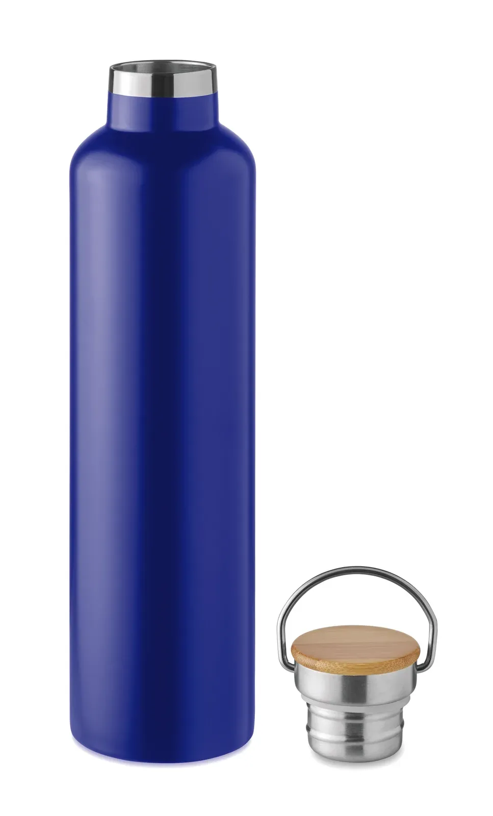 Helsinki Large – Double Wall Stainless Steel Insulating Vacuum Flask with Bamboo Lid and Carry Handle — Blue