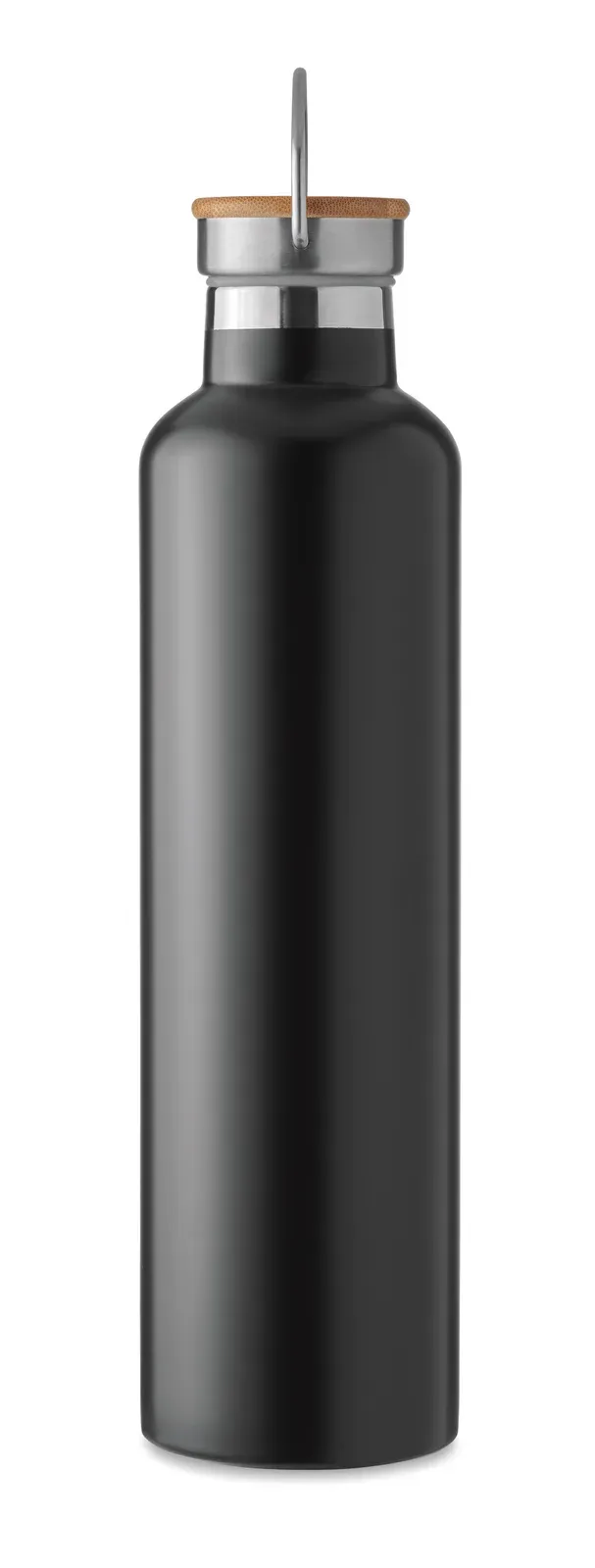 Helsinki Large – Double Wall Stainless Steel Insulating Vacuum Flask with Bamboo Lid and Carry Handle — Black