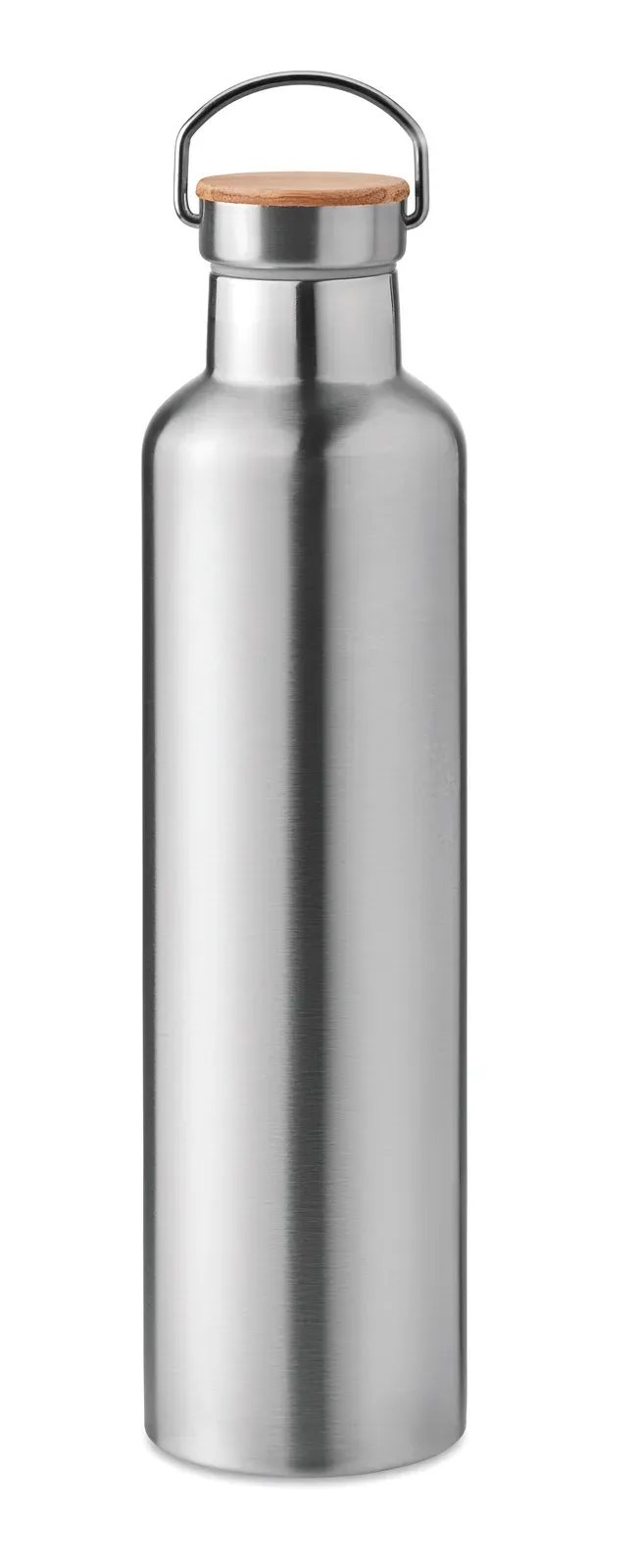Helsinki Large – Double Wall Stainless Steel Insulating Vacuum Flask with Bamboo Lid and Carry Handle — Matt Silver