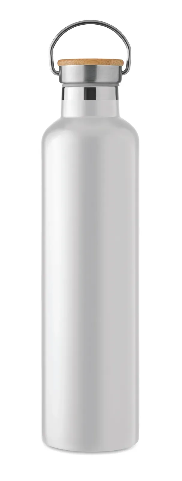 Helsinki Large – Double Wall Stainless Steel Insulating Vacuum Flask with Bamboo Lid and Carry Handle — White