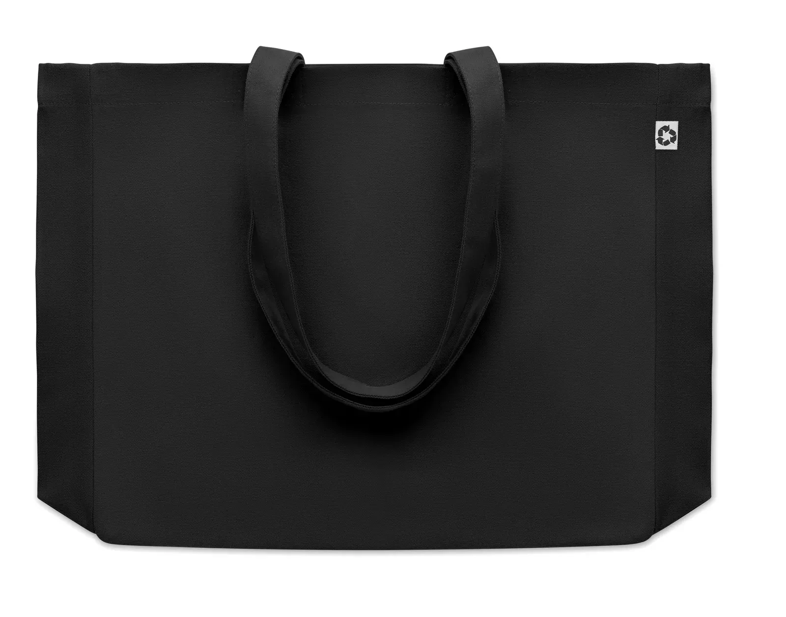 Recycled Cotton Shopping Bag Respect Coloured with Long Handles — Black