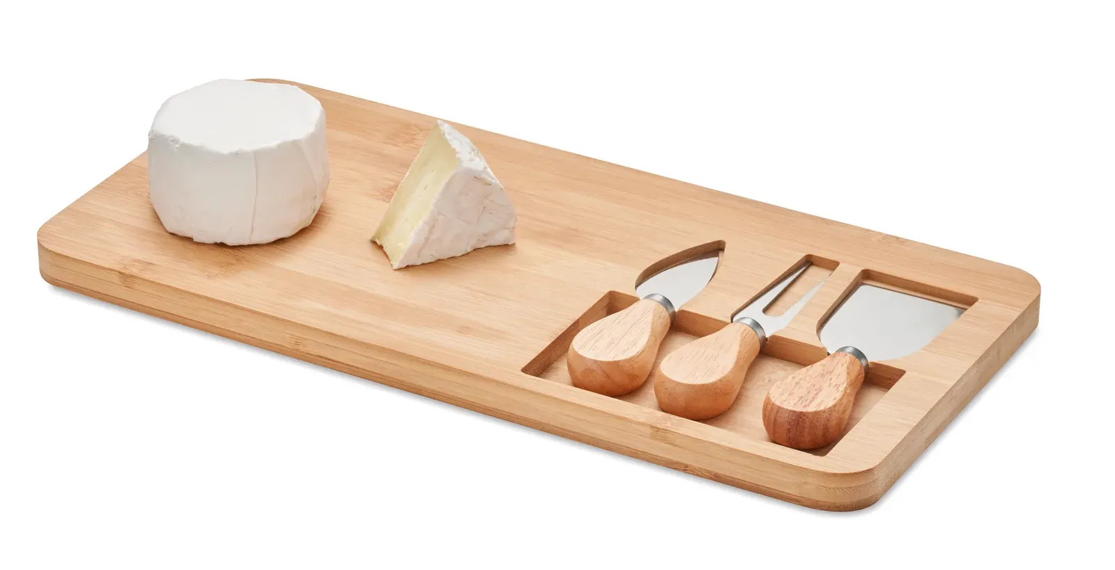 Glenavy – Bamboo Cheese Set with a Serving Board, 2 Serving Knives and a Fork — Wood